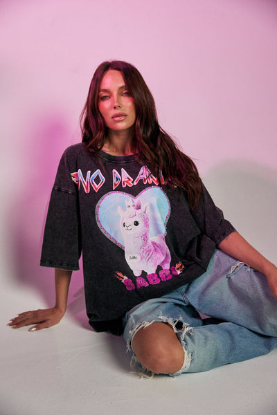 SABBI No Drama Llama Tee - Black Acid Wash | LAUNCHING SUNDAY 28.09
