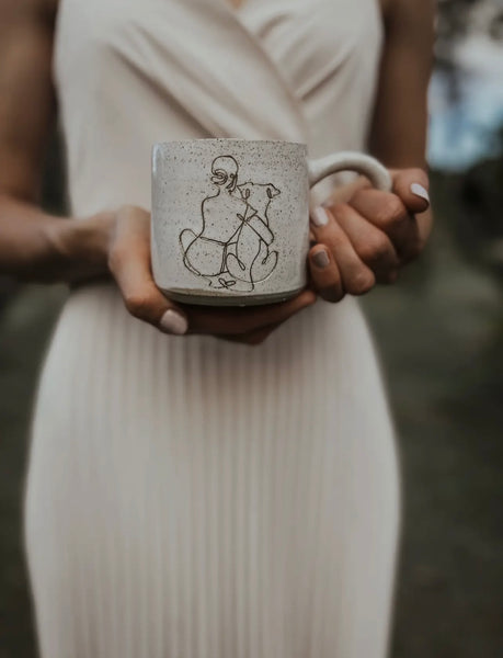 Girl Hugging Dog Ceramic Hand Made Mug W/Handle