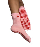 Loved Up Scrunch Crew Grip Socks - Pink/Red Heart