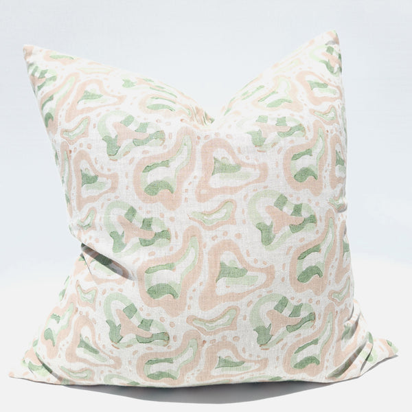 Artisan Block Printed Pure French Linen Cushion - Lake Eyre (The Pink Lake)