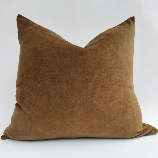 Fontainebleau Cotton Velvet & French Linen Two Sided Cushion - Toffee