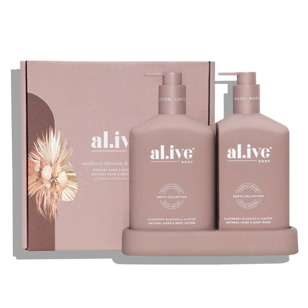al.ive body Wash & Lotion Duo + Tray - Raspberry Blossom + Juniper